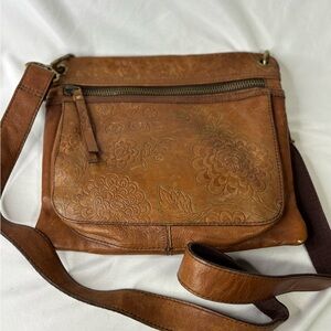 Fossil Brown Floral Embossed‎ Crossbody Bag